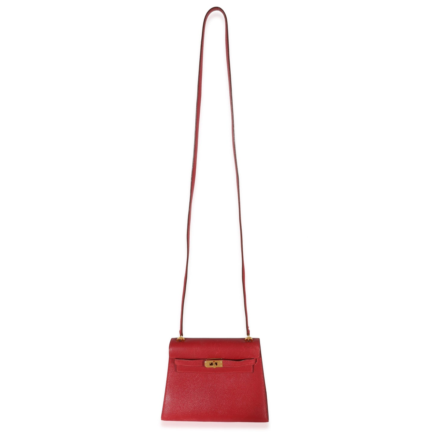 Hermes Vintage Rouge Vif Courchevel Mini Sellier Shoulder Kelly 20 GHW