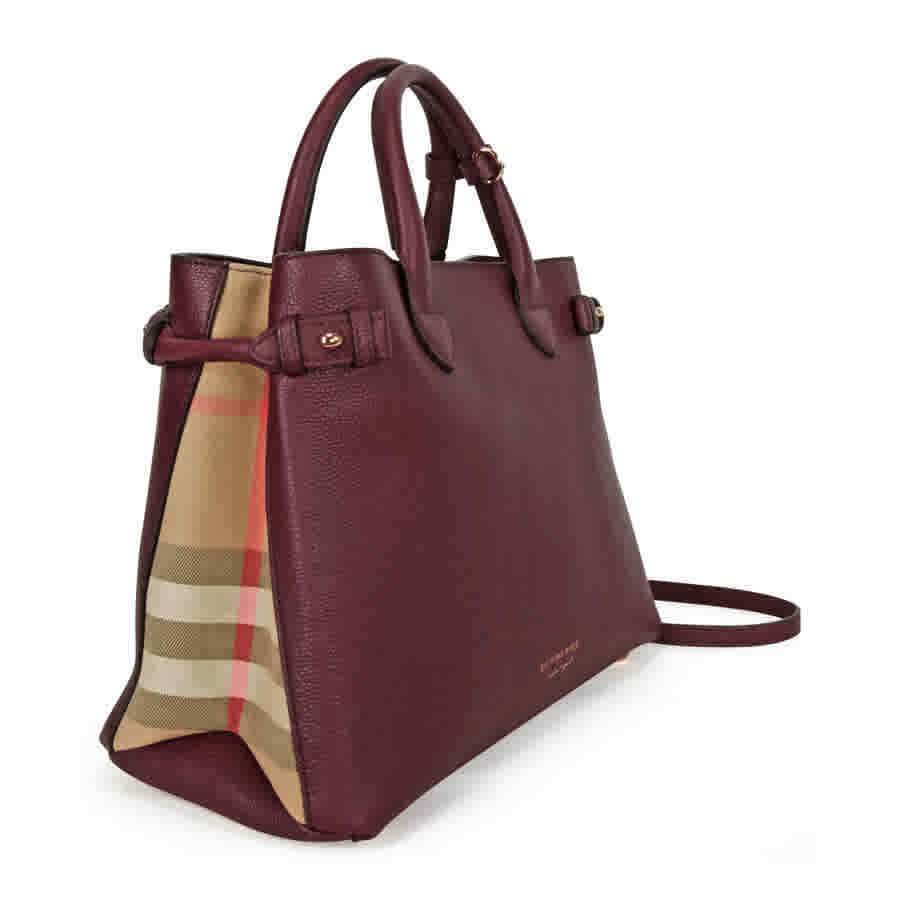 A Burberry The Medium Banner Leather House Check Handbag -  Mahogany Red