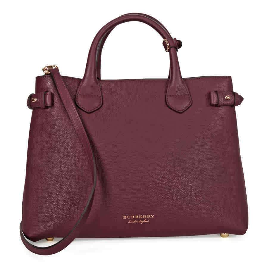 A Burberry The Medium Banner Leather House Check Handbag -  Mahogany Red