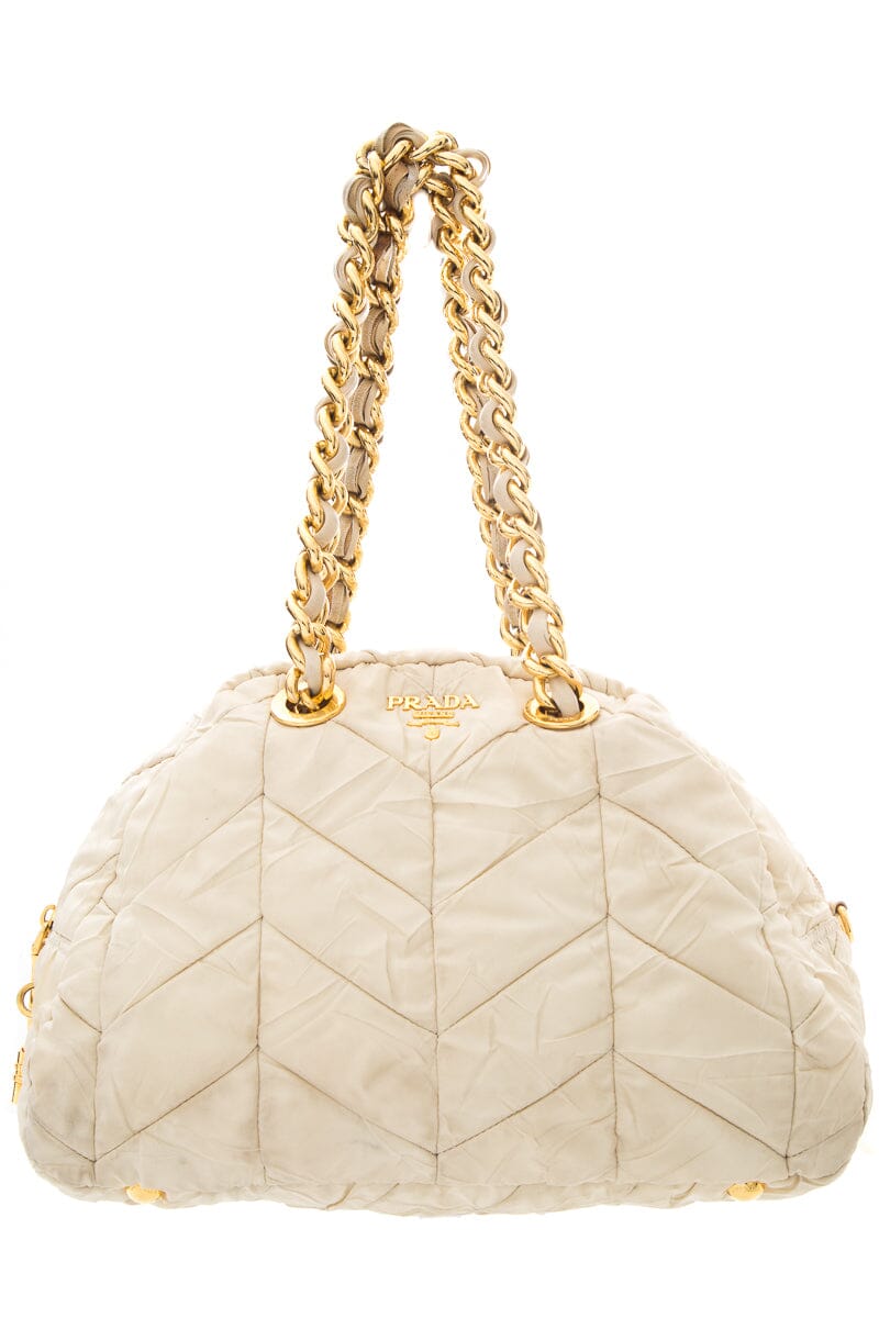 Prada Cream Quilted Puff Nylon Handbag