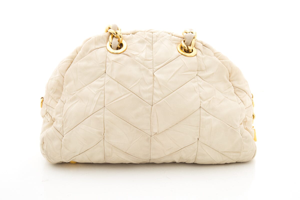 Prada Cream Quilted Puff Nylon Handbag