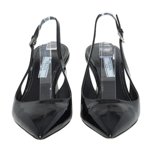 Prada Patent Leather Logo Slingback Pumps