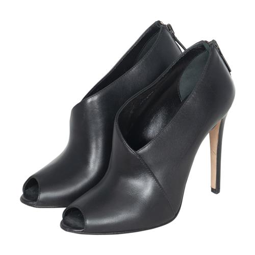 Prada Leather Asymmetric Peep-Toe Booties