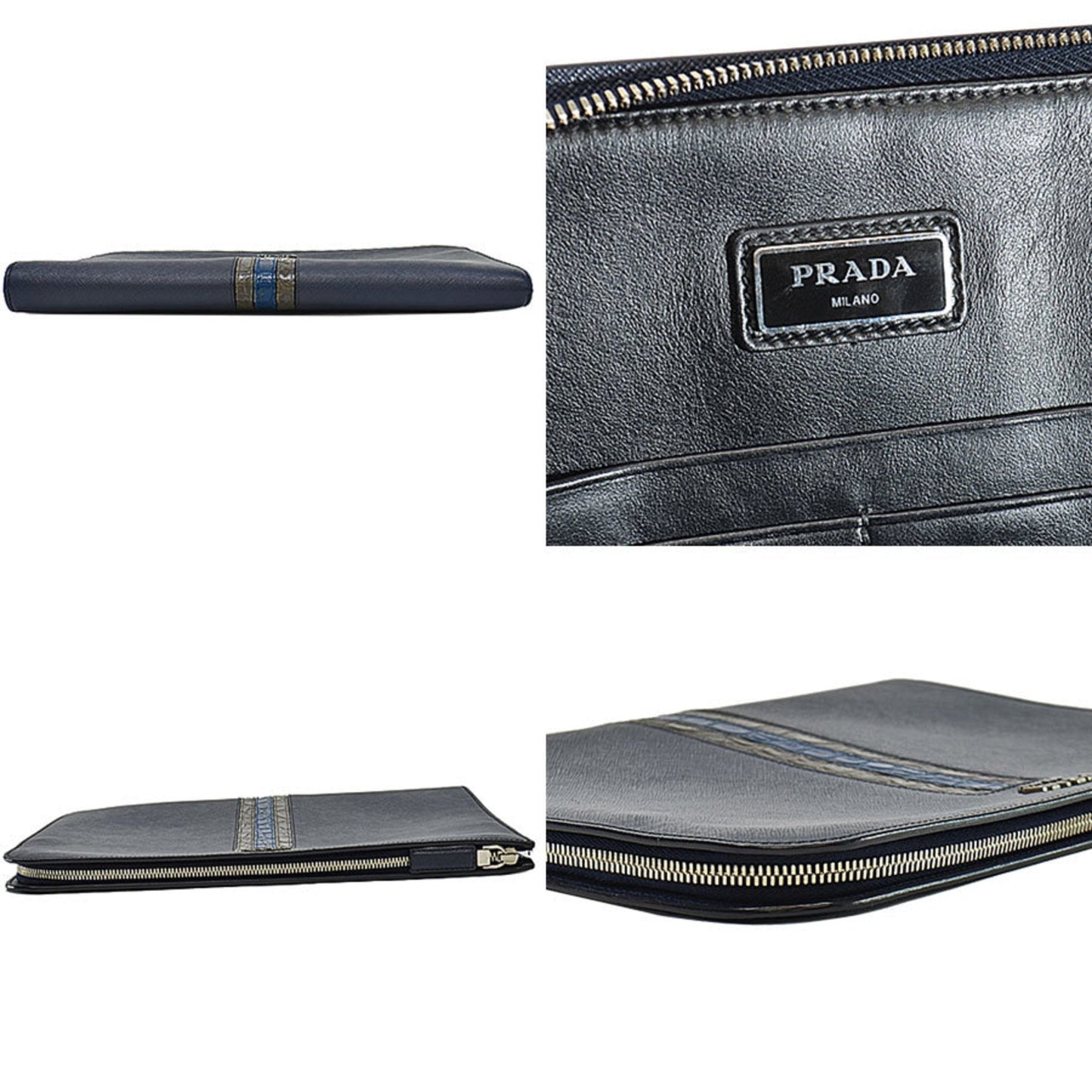 Prada Navy Leather  clutch bag