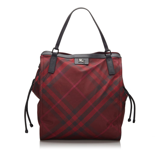 Pre-Loved Burberry Red Mega Check Nylon Buckleigh Tote Bag United Kingdom