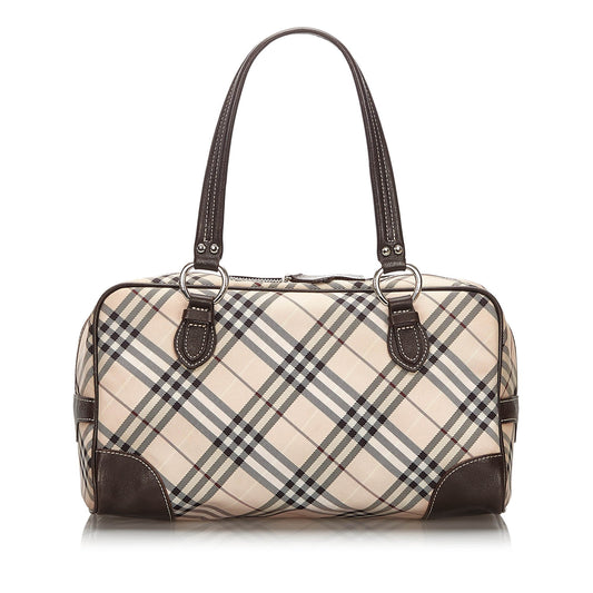 Pre-Loved Burberry Brown Plaid Jacquard Shoulder Bag United Kingdom