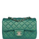 Chanel Mini Rectangular Flap Bag Green Iridescent Quilted Lambskin Light Gold Hardware
