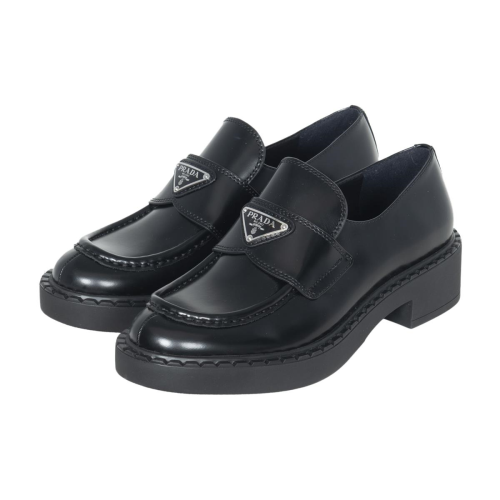 Prada Brushed Leather Logo Loafers