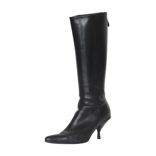 Prada Leather Kitten Heel Boots