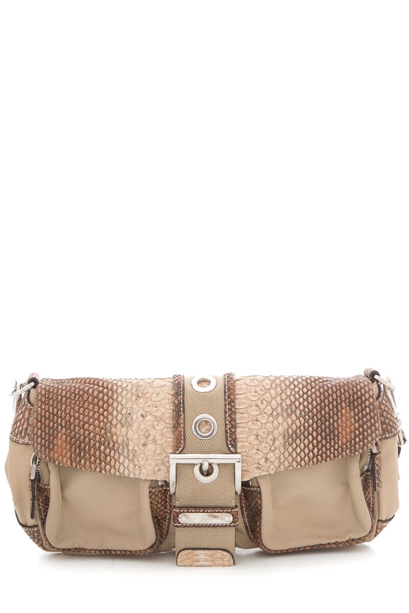 Prada Beige Nylon Python Shoulder Handbag