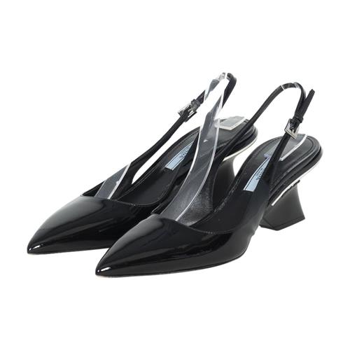 Prada Patent Leather Logo Slingback Pumps