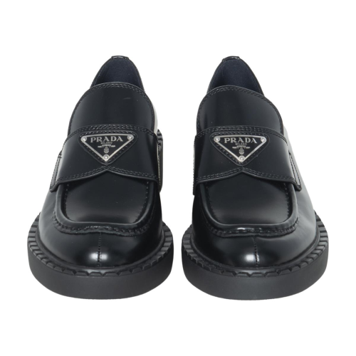 Prada Brushed Leather Logo Loafers