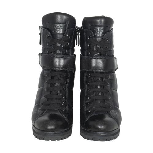 Prada Leather Platform Lace-Up Boots