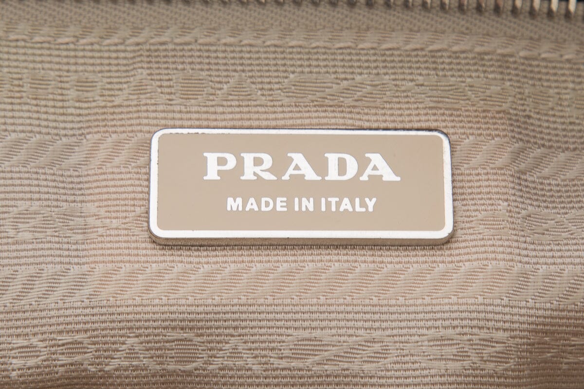 Prada Beige Nylon Python Shoulder Handbag