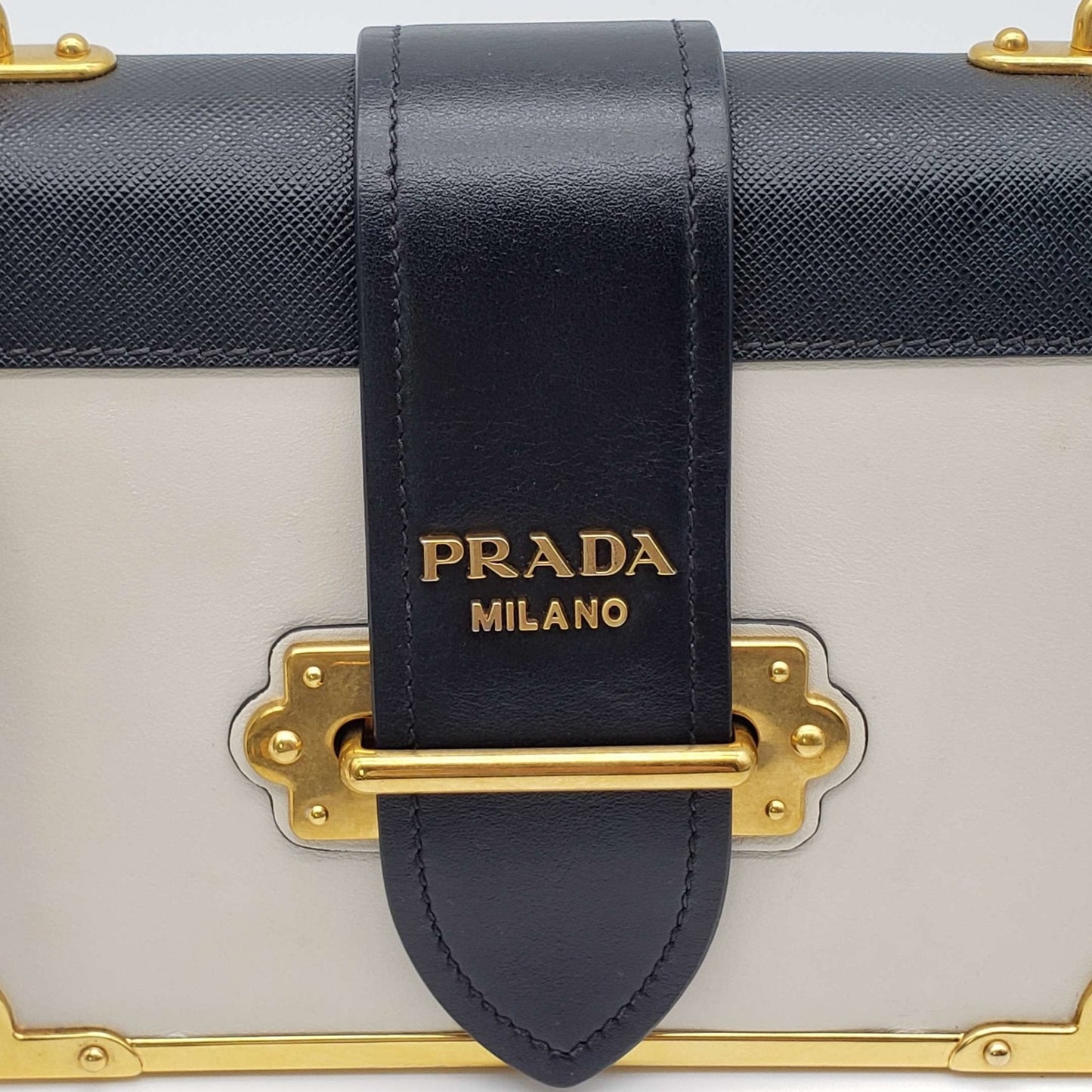 Prada Cahier Black & White Leather Shoulder Bag