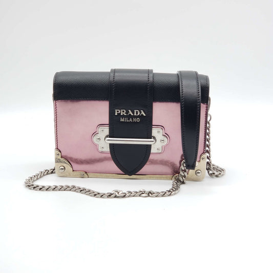 Prada Cahier Metallic Pink Shoulder Rare Bag