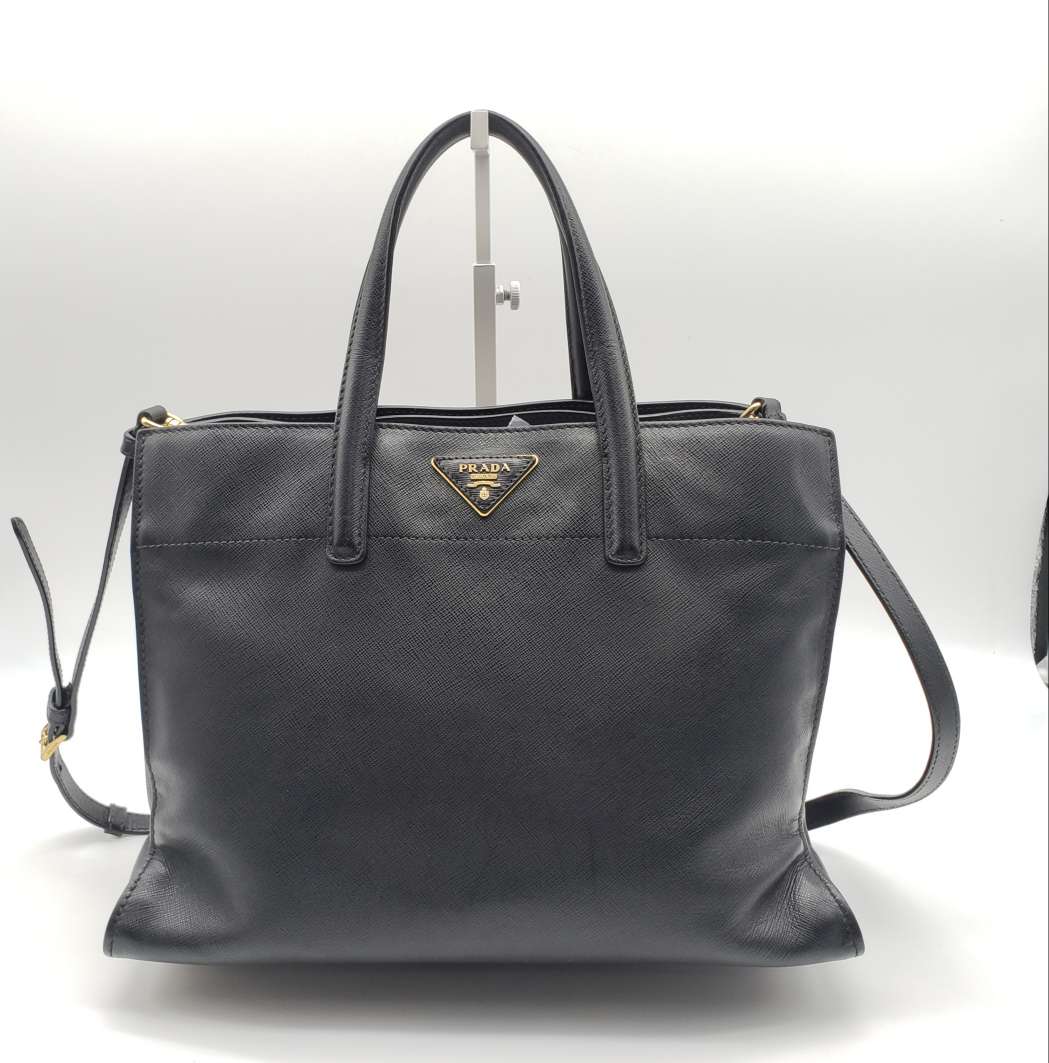 Prada Saffiano Triple Pocket Nero Black Shoulder Bag