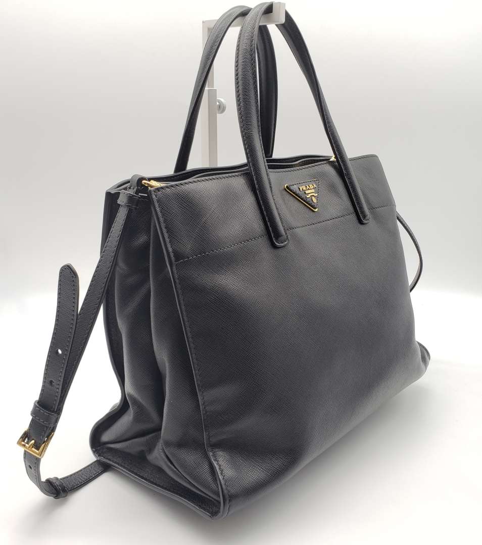 Prada Saffiano Triple Pocket Nero Black Shoulder Bag