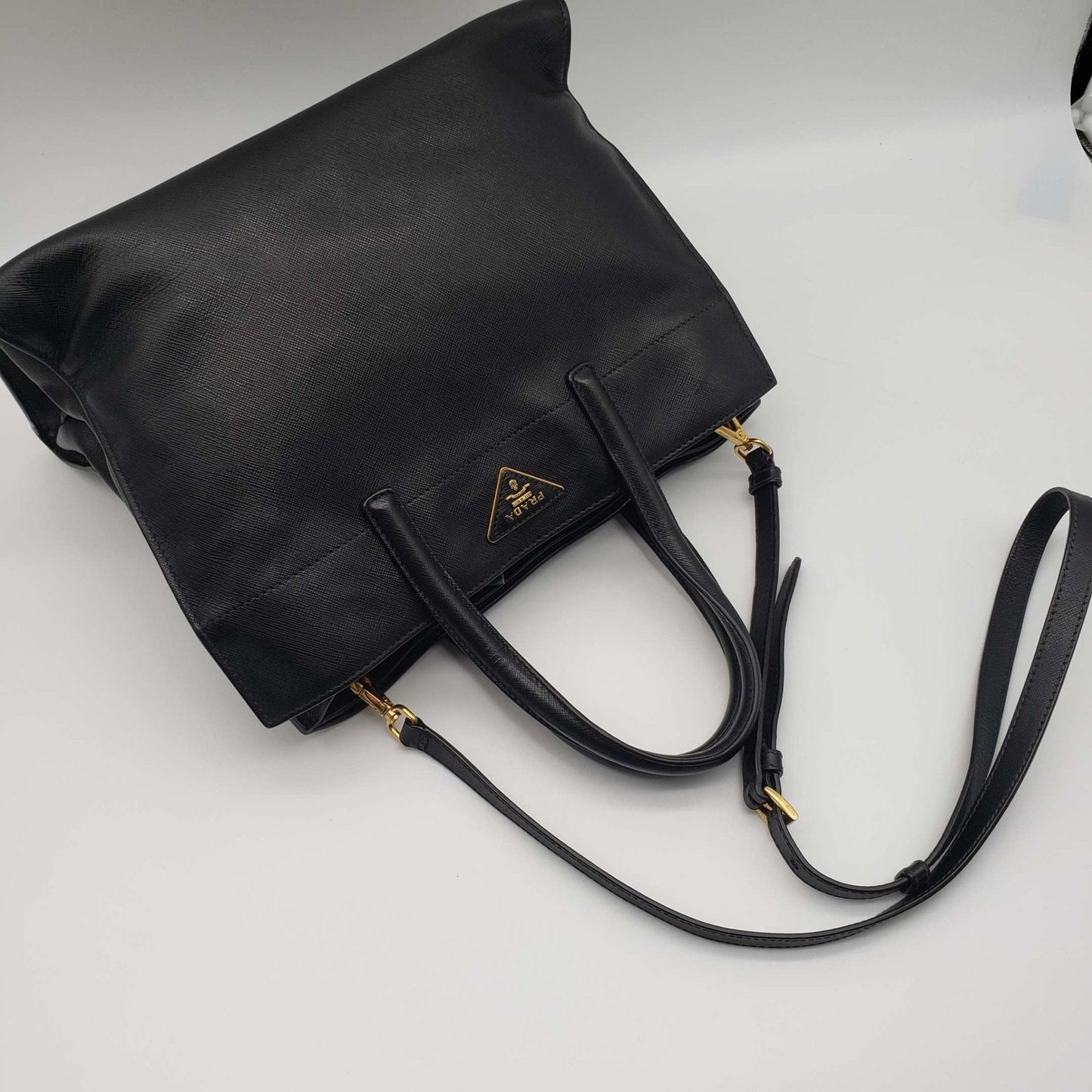 Prada Saffiano Triple Pocket Nero Black Shoulder Bag